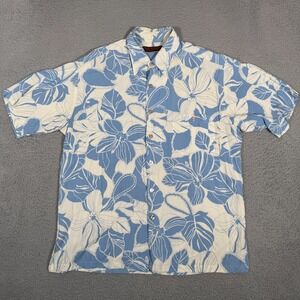 Tori Richard Shirt Mens Medium Blue Floral Button Up Hawaiian Viscose *READ